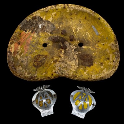 Lot 53 - A metal Tractor seat and two vintage AA car...