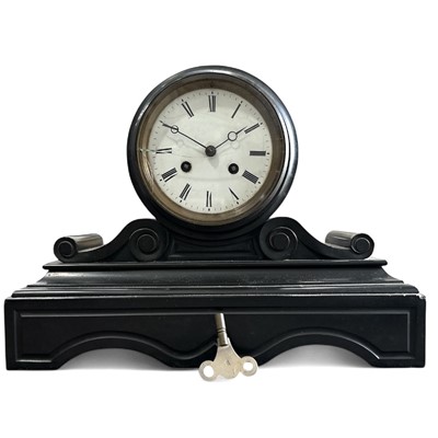 Lot 73 - A black slate mantel clock, by Vincenti & Cie,...
