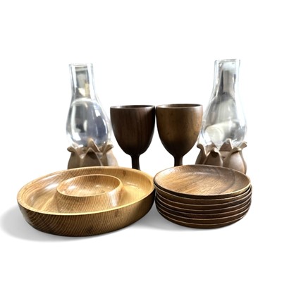 Lot 76 - A pair of shaded candel holders, two turned...