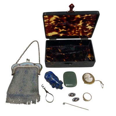 Lot 37 - A faux tortoiseshell Box, Yellow metal stone...
