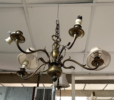 Lot 40 - A Dutch style brass five branch chandelier,...