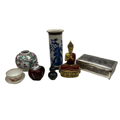 Lot 99 - An Oriental box, Buddha figure, hand-painted...