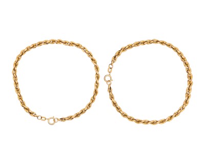 Lot 11 - Two 9k gold rope link bracelets.