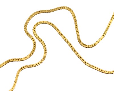 Lot 17 - A 21k gold 27" foxtail chain.