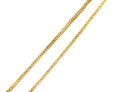 Lot 17 - A 21k gold 27" foxtail chain.