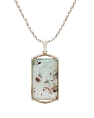 Lot 50 - An Aquaprase gemstone and diamond pendant set in a silver necklace.