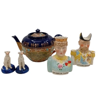 Lot 30 - King George V and Queen Mary figural jugs, a...