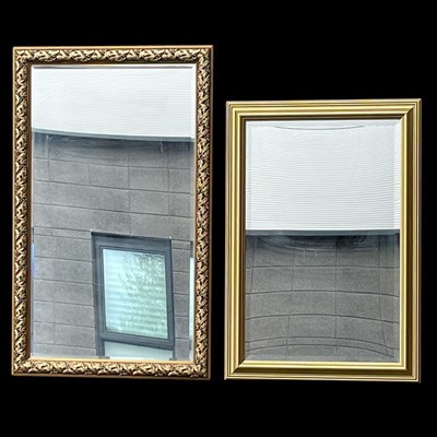 Lot 202 - Two gilt finish bevelled edge wall mirrors. 73...