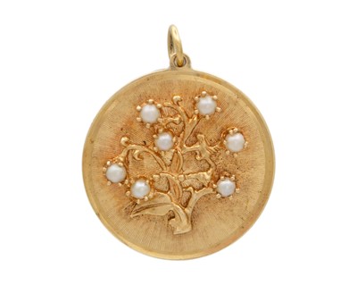 Lot 110 - A 14k gold with pearls 'Tree of Life' pendant.