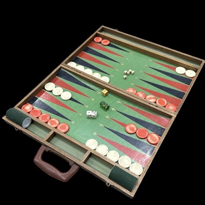 Lot 247 - A vintage Backgamon set, 46x60cm when open.