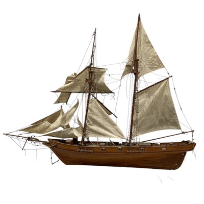 Lot 92 - A wooden hand-built model of a Schooner in...