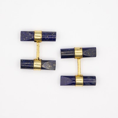 Lot 12 - A pair of lapis lazuli silver gilt cufflinks.