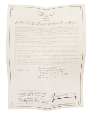 Lot 22 - CHOPARD - A pair of Happy Diamonds 18k white gold earrings.