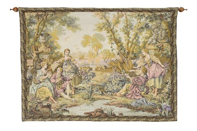 Lot 584 - A cotton wall tapestry of a pastoral scene.