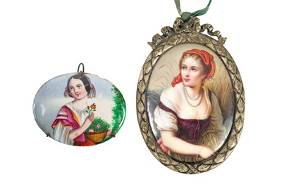 Lot 814 - A continental painted porcelain plaque.