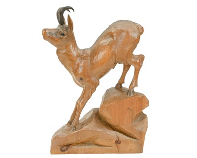 Lot 59 - A carved wood figure of a chamois or mountain goat, signed Crepaz.