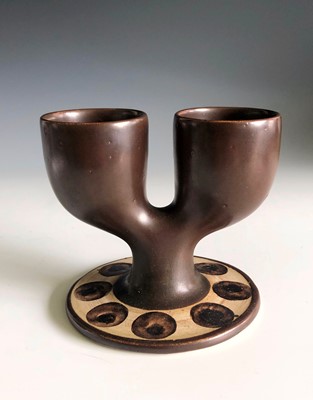 Lot 372 - A brown glaze Troika pottery double egg cup,...