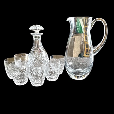 Lot 134 - A cut glass decanter and six glasses, along...