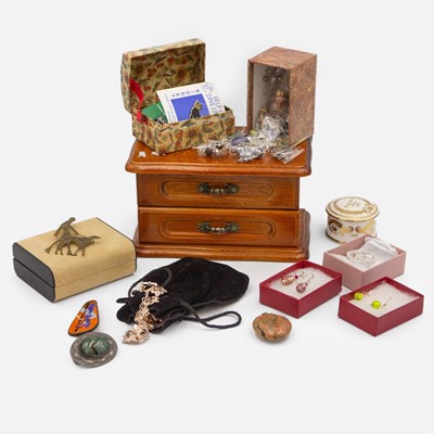 Lot 30 - A selection of costume jewellery and two wooden jewellery boxes.