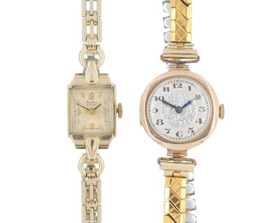Lot 1136 - Two 9k cased ladies' manual wind wristwatches.