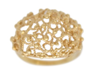 Lot 145 - A mid-20th-century Dutch 14k gold filigree dress ring.