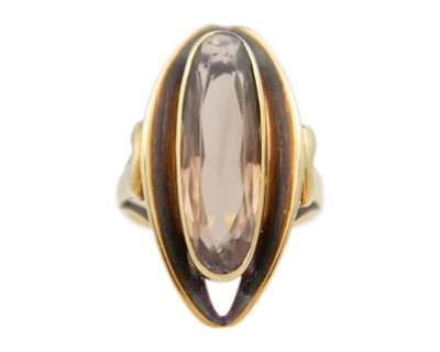 Lot 147 - A retro 14k gold with smoky quartz ring.