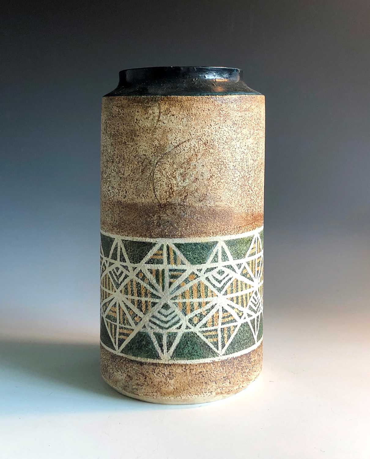 Lot 375 A Troika pottery cylindrical vase with a