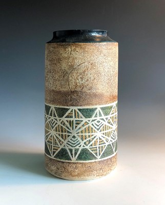 Lot 375 - A Troika pottery cylindrical vase with a band...