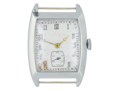 Lot An Art Deco 18k white gold Tonneau cased gentleman's manual wind wristwatch.