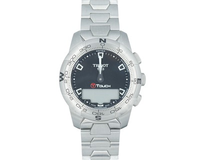 Lot 1066 - TISSOT- A T-Touch II smart stainless steel quartz bracelet wristwatch.