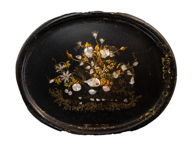 Lot 7 - An early Victorian black lacquered tea tray.