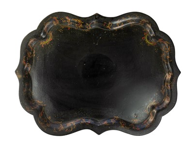 Lot 7 - An early Victorian black lacquered tea tray.