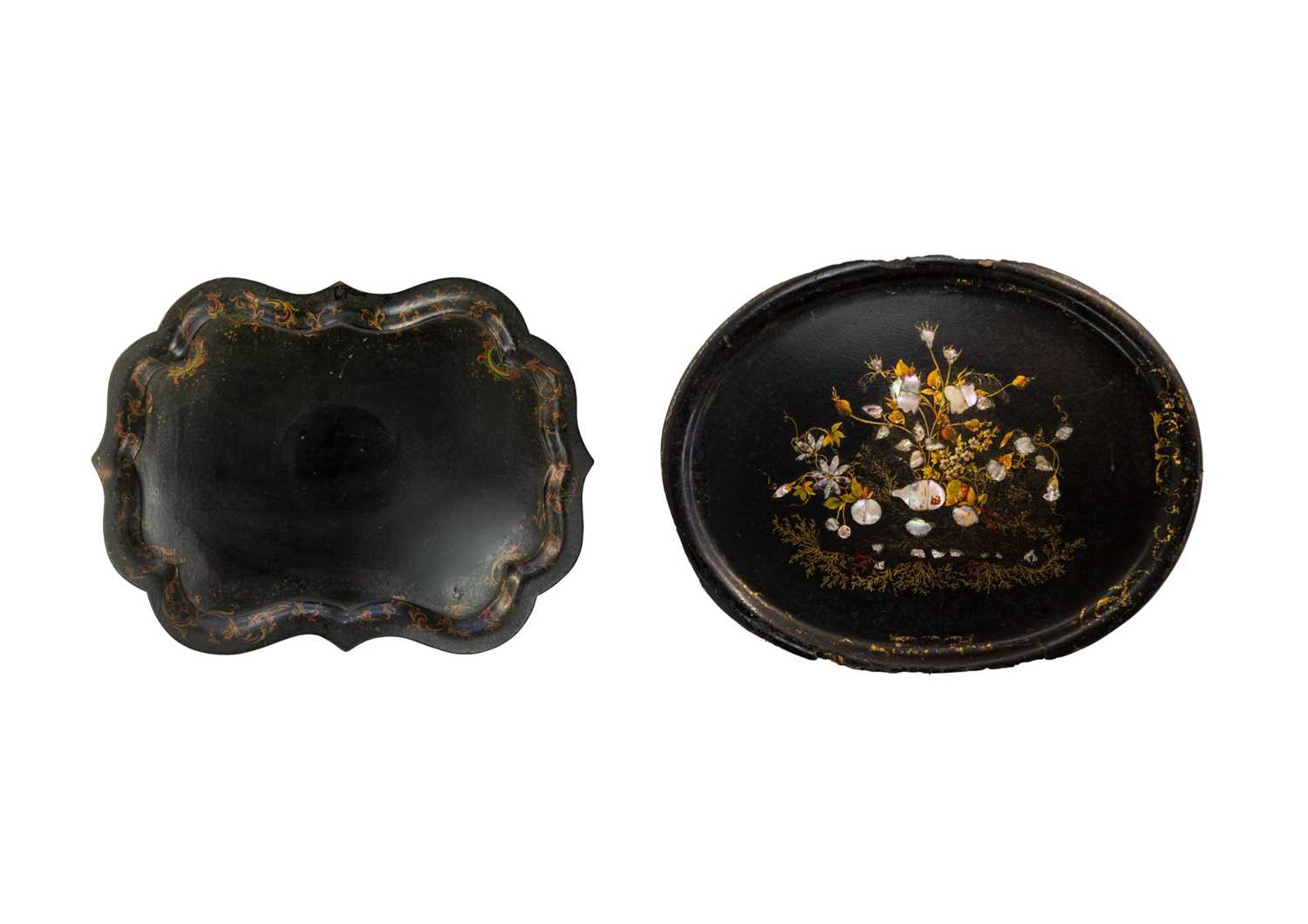 Lot 7 - An early Victorian black lacquered tea tray.