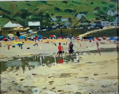 Lot 380 - Ken HOWARD RA Sennen Beach Oil on board Signed,...