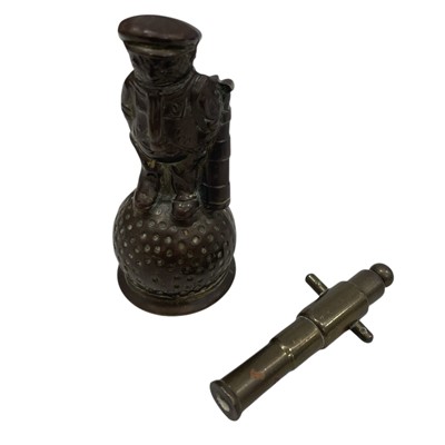 Lot 171 - Brass Dunlop Golfer/Caddy Bell advertising...