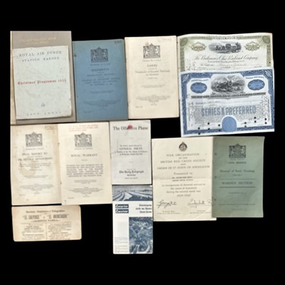 Lot 182 - A box of ephemera, including two indentures...