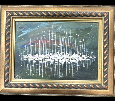 Lot 190 - An abstract oil on board, signed 'Tim',...