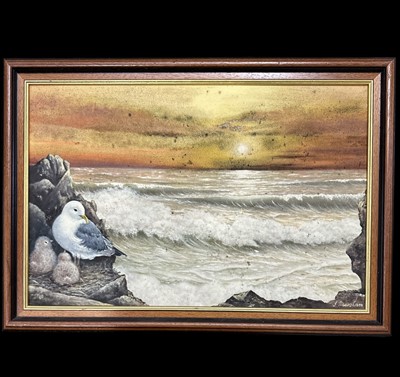 Lot 192 - An acrylic on board of a gull and two chicks,...