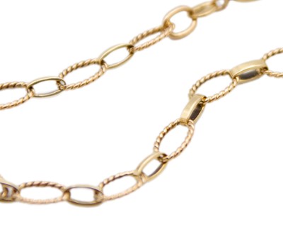 Lot 161 - An Italian 9k gold fancy 8" cable link bracelet.