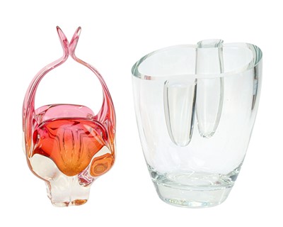 Lot 257 - A Chribska pink and orange basket vase.