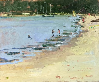 Lot 393 - Tom COATES (1941) Bathers on a Cornish Beach...