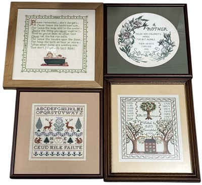 Lot 101 - Four framed samplers, the largest is 36.5cm x...
