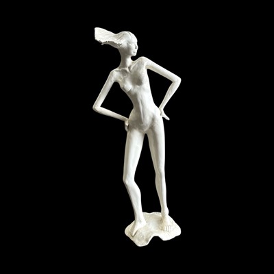 Lot 106 - A studio pottery nude incised PB, 49cm tall.