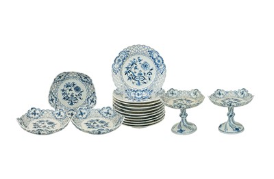 Lot 272 - A Dresden blue and white porcelain onoin pattern dessert service.
