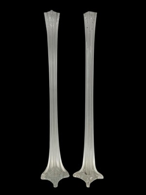 Lot 130 - Two clear glass Eiffel tower-style vases. 70cm...