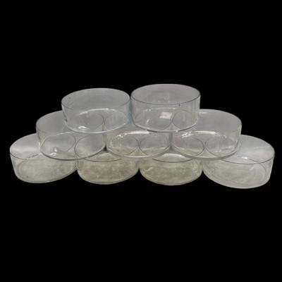 Lot 133 - Nine clear glass cylinder bowls. 25cm across x...