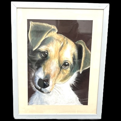 Lot 140 - A French pastel of a dog titled "Le Guirriec",...