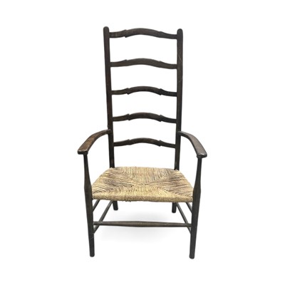 Lot 143 - An arts and crafts ash and reed, low ladder...