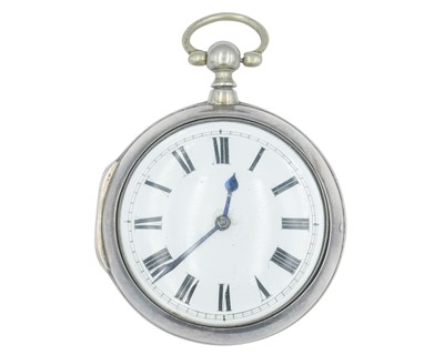 Lot 1082 - A George III silver pair case fusee verge pocket watch.
