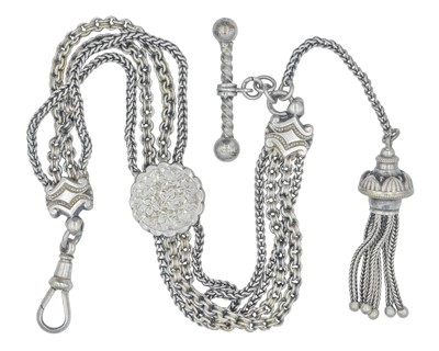 Lot 1126 - A white metal Albertine watch chain with tassel fob.